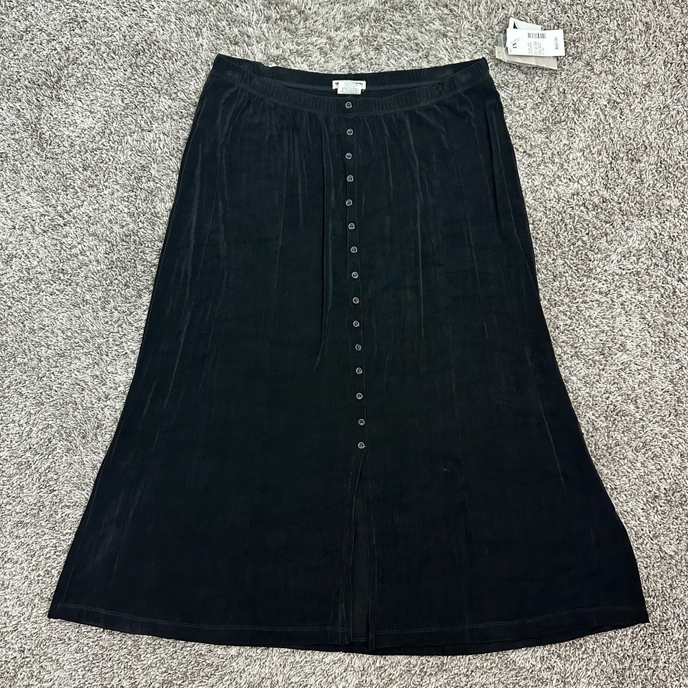 Vintage Vikki Vi Womens Slinky Pull on Skirt Buttons Plus Black Acetate 1X NEW
